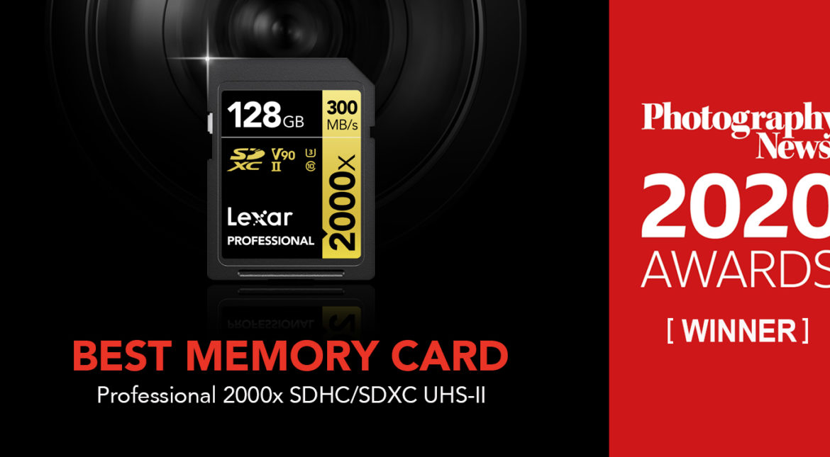 Lexar Professional 2000x memory card with 2020 photography news award winner badge