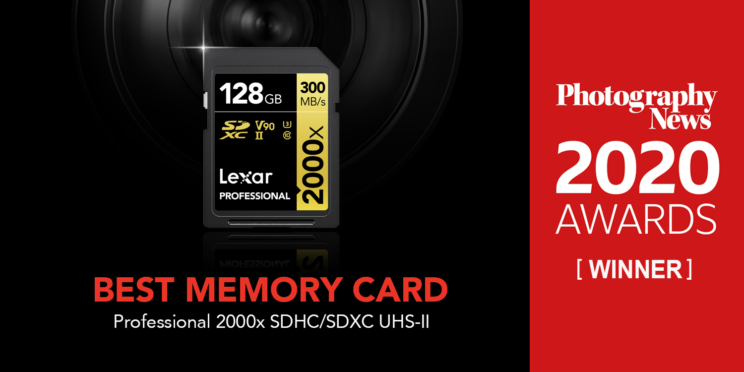 Lexar Professional 2000x memory card with 2020 photography news award winner badge